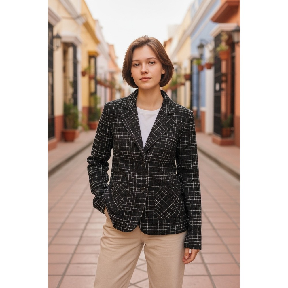 Breakin Loose Tailored Grid Blazer Black White Size 7/8 Bias Pockets